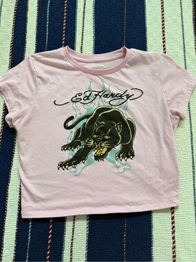 Ed Hardy Pink Tee with Black Panther Graphic